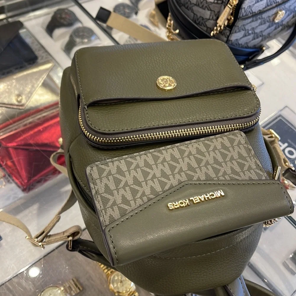 MICHAEL KORS Maisie Extra-Small Pebbled Leather 2-in-1 Backpack Olive NWT